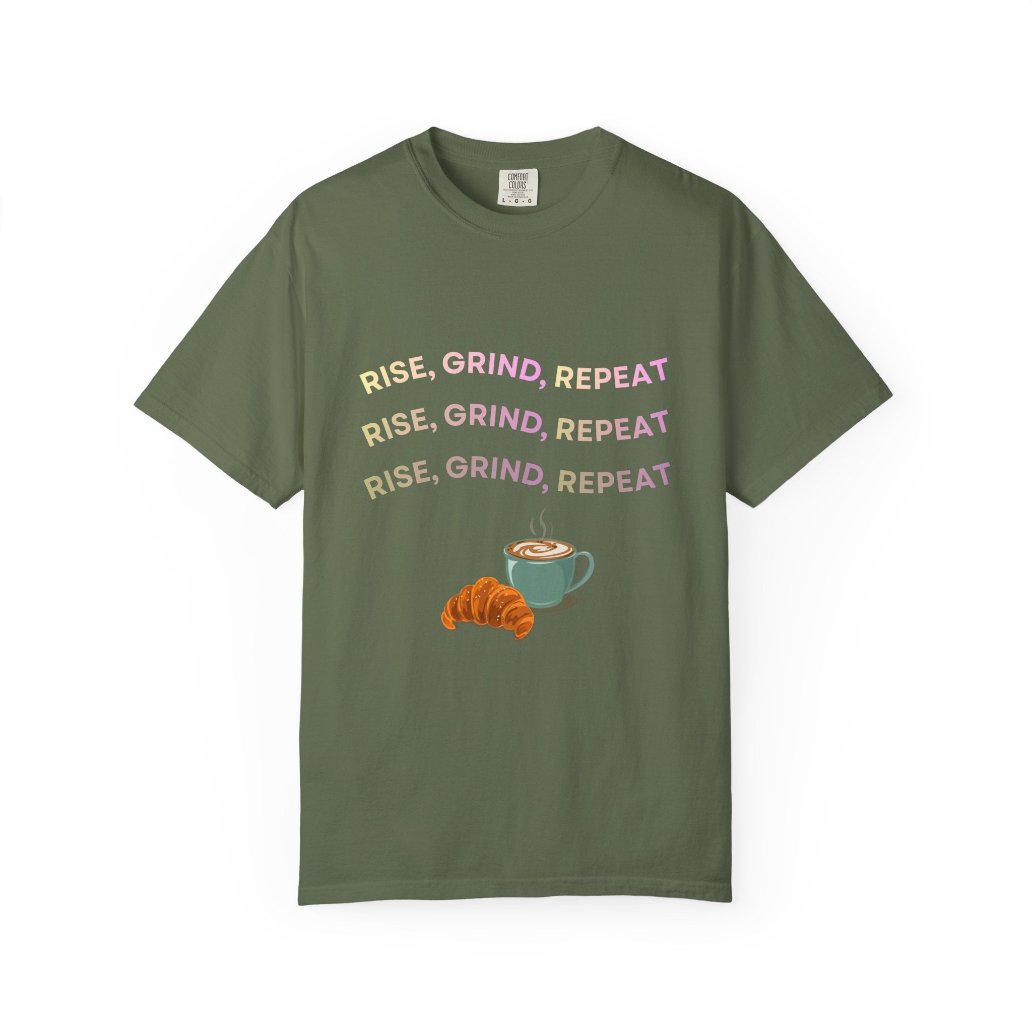 Rise Grind Repeat COMFORT COLORS Tee, Coffee Lover's Motivational T-shirt, Unisex Tee, Casual Everyday Shirt, Gift for Coffee Enthusiasts