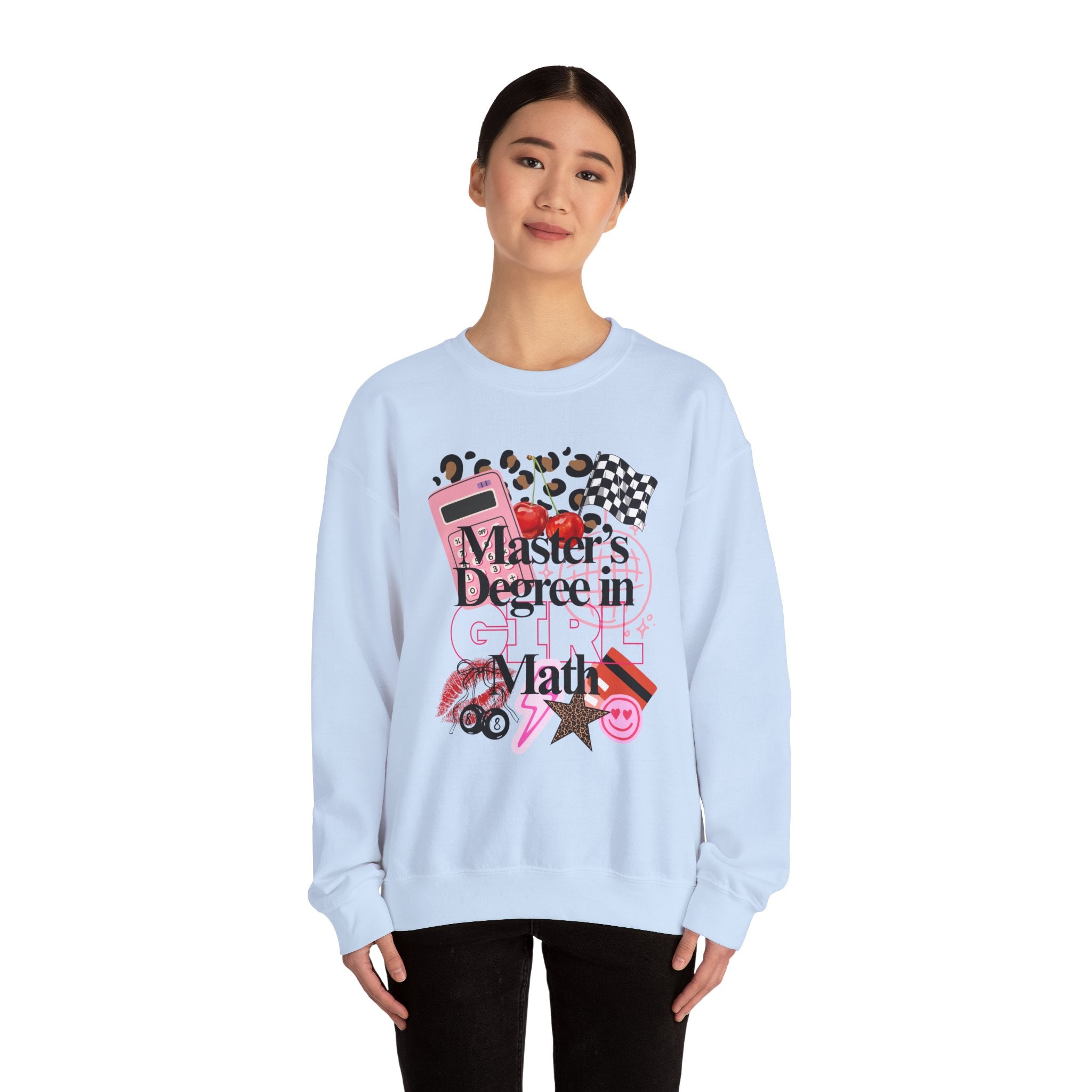 Master's Degree in Girl Math Sweatshirt | Pink calculator, leopard print, math icons