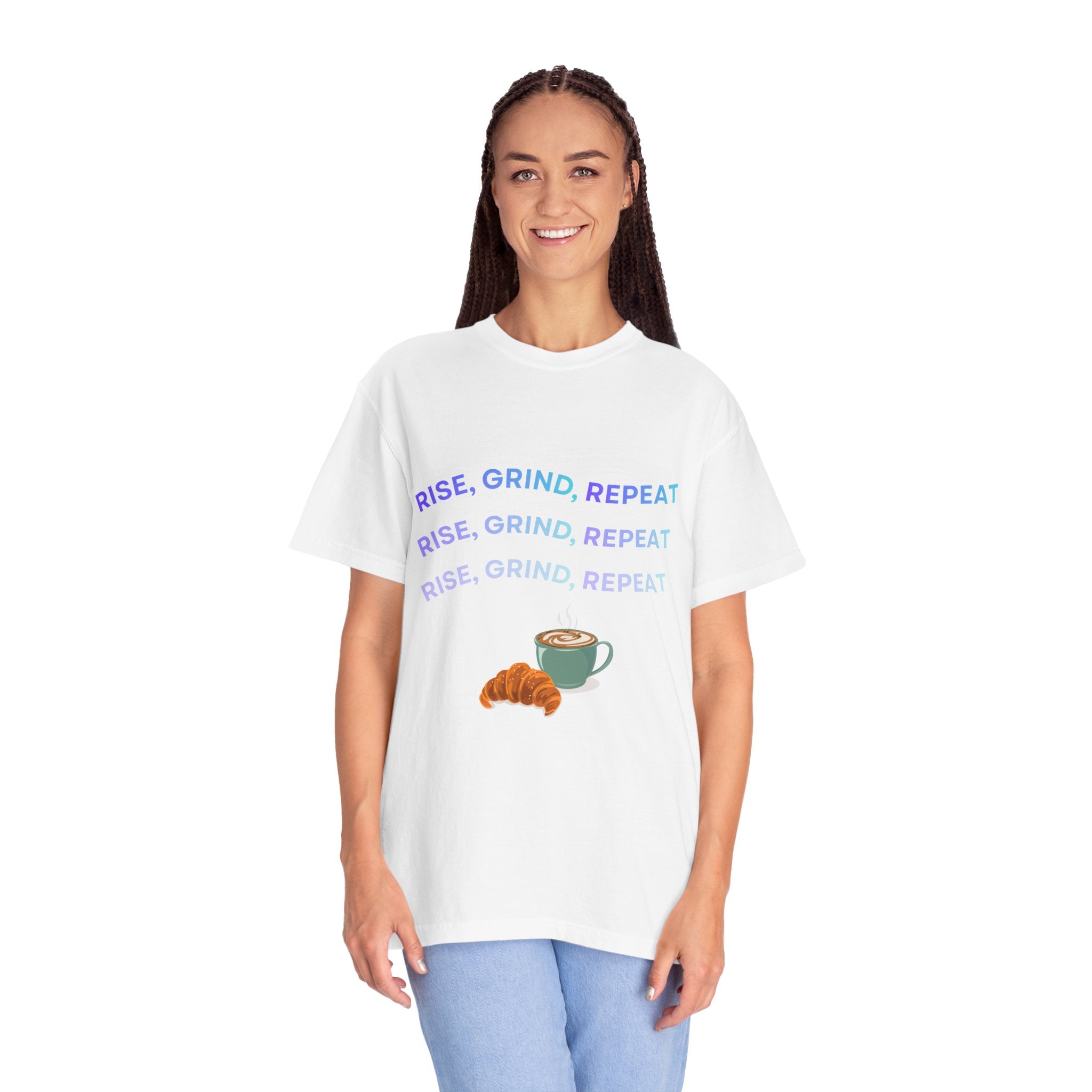 Rise Grind Repeat COMFORT COLORS Tee, Coffee Lover's Motivational T-shirt, Unisex Tee, Casual Everyday Shirt, Gift for Coffee Enthusiasts