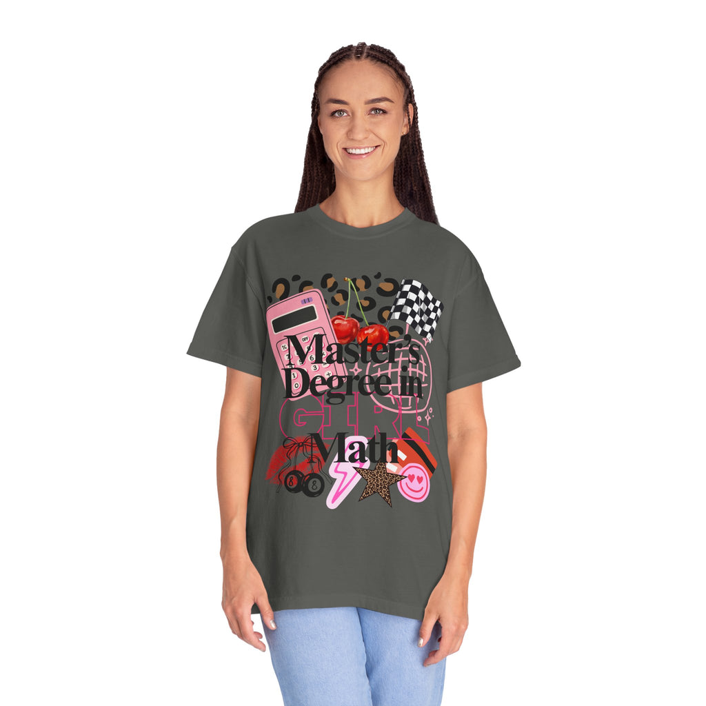 Master's Degree in Girl Math T-shirt | Calculator Leopard Heart Collage Tee Shirt