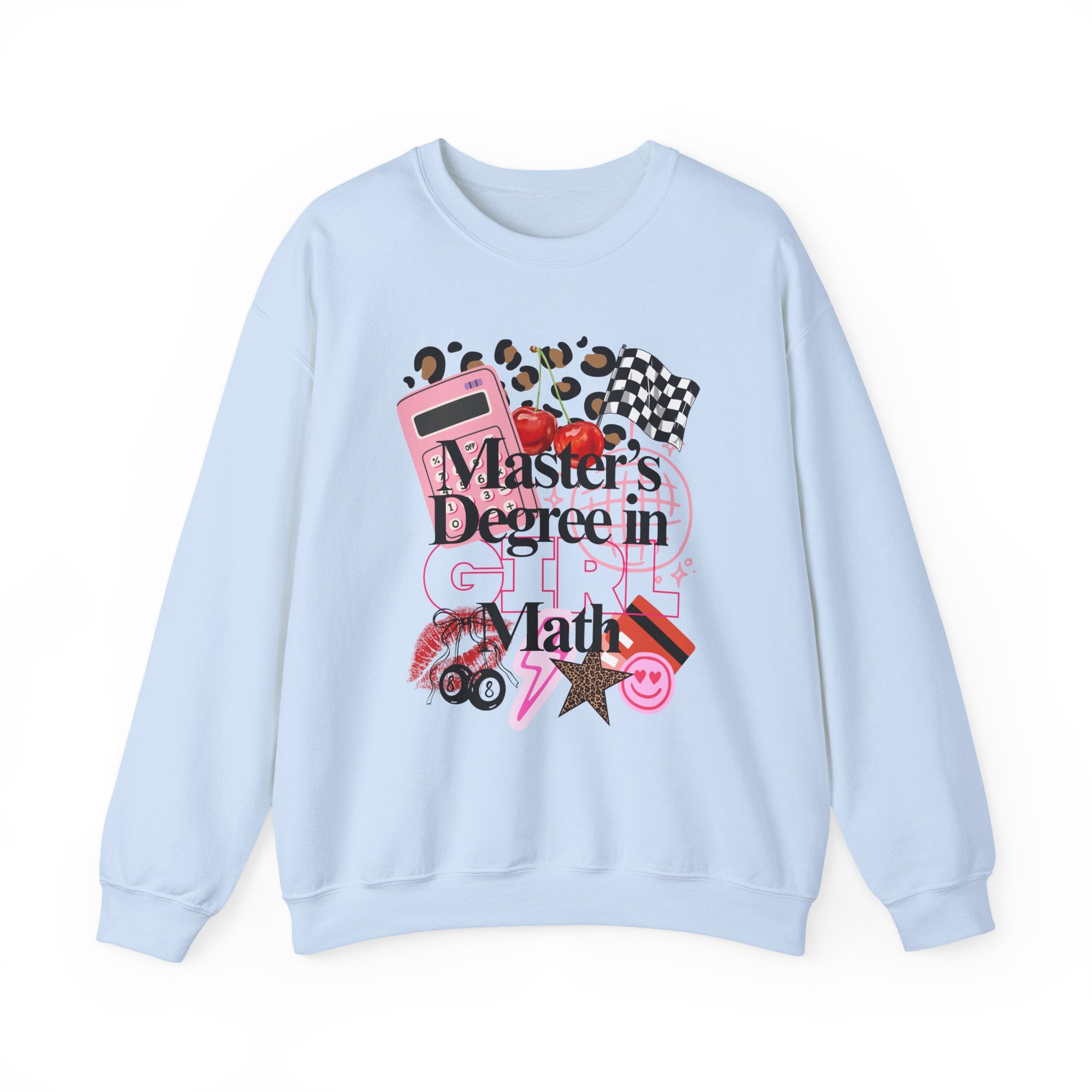 Master's Degree in Girl Math Sweatshirt | Pink calculator, leopard print, math icons
