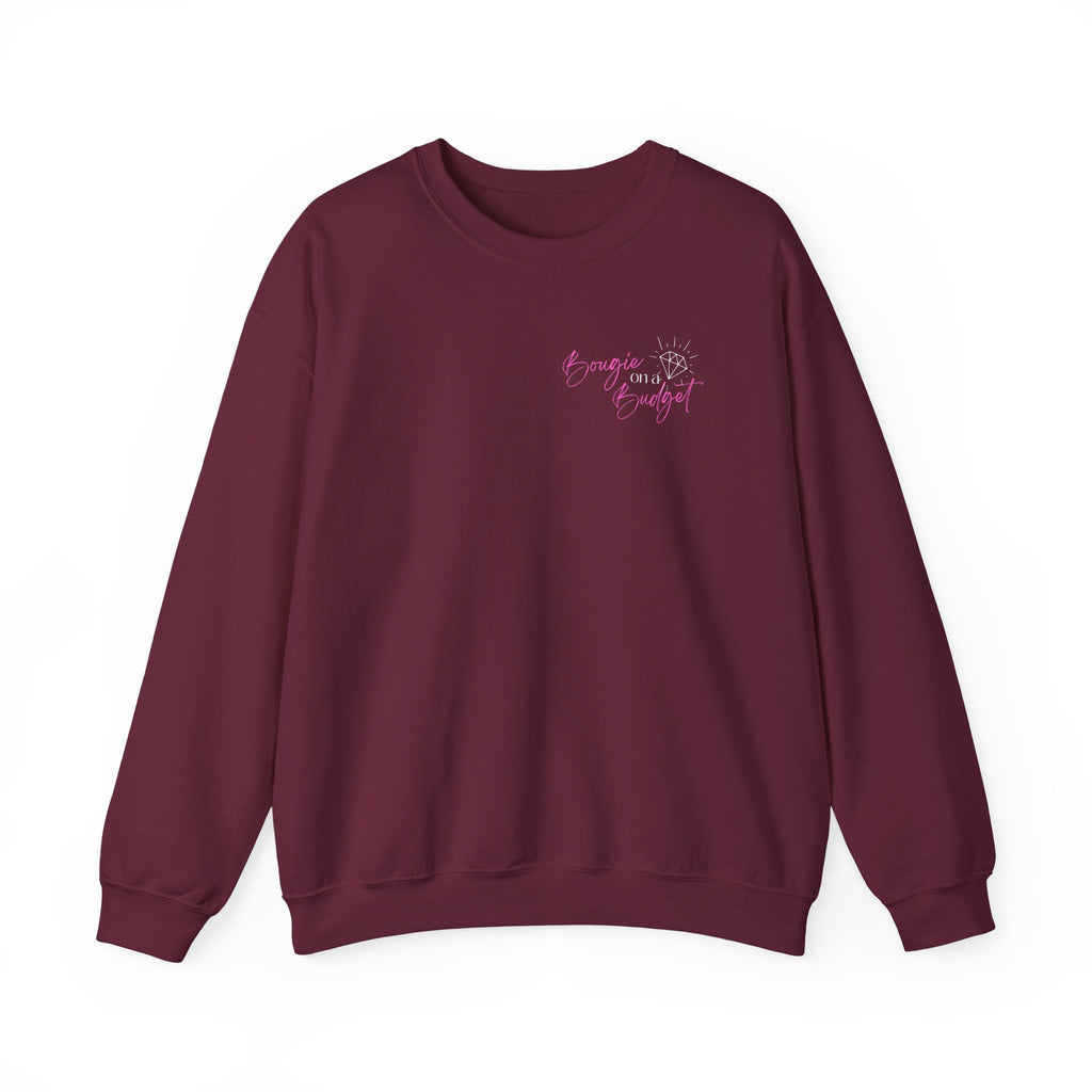 Bougie on a Budget Crewneck Sweatshirt, Trendy Pullover, Gift for Her, Casual Style, Perfect for Everyday Wear