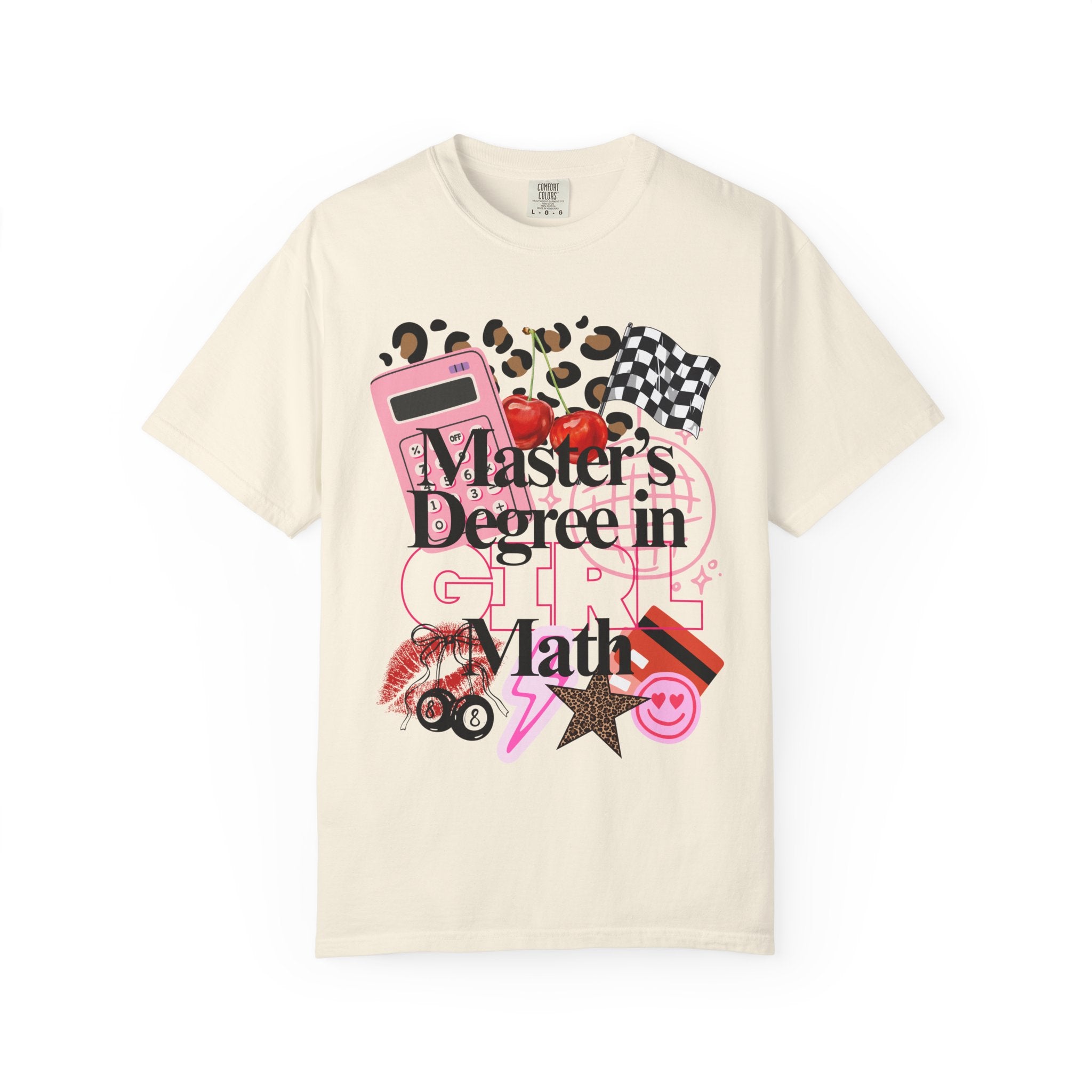 Master's Degree in Girl Math T-shirt | Calculator Leopard Heart Collage Tee Shirt