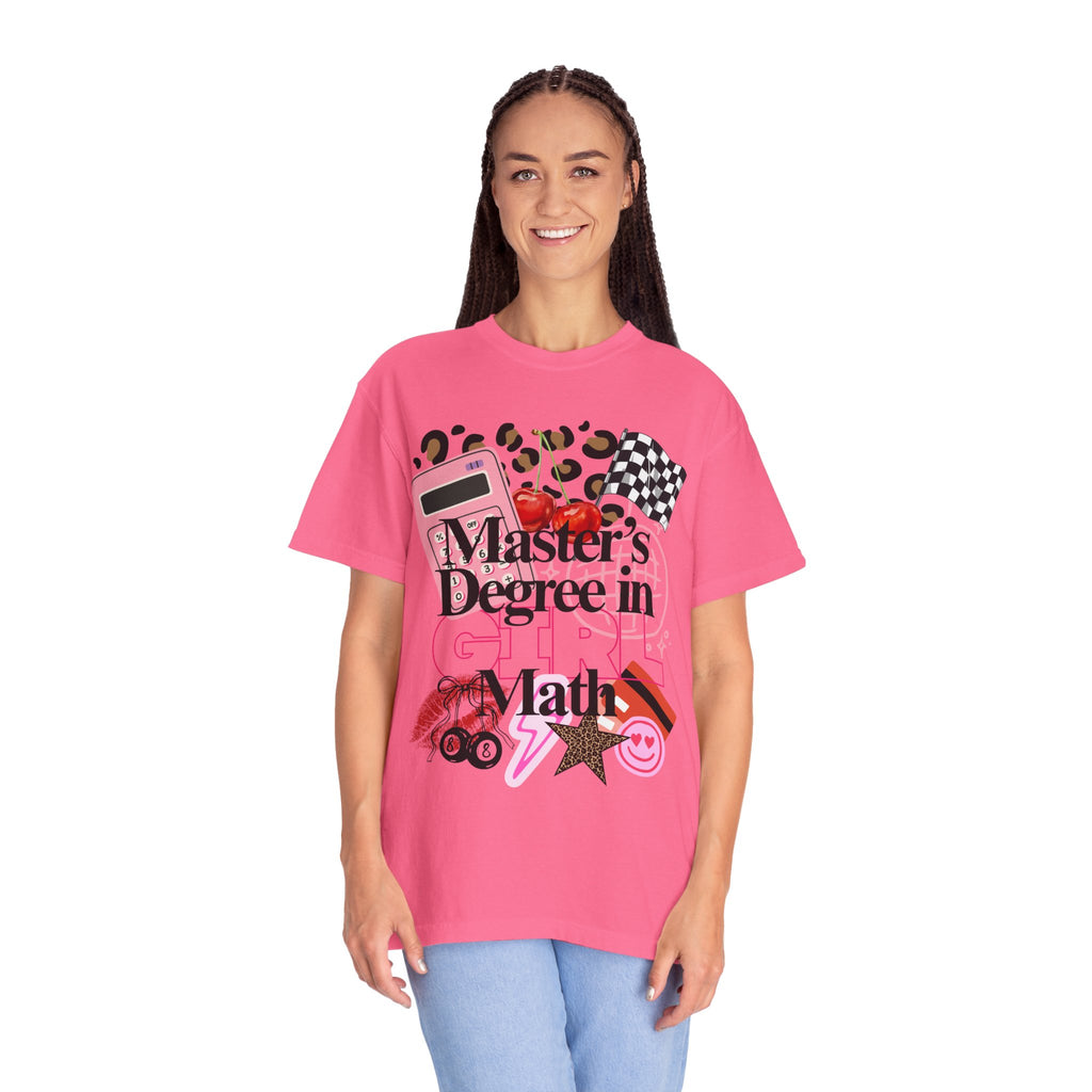 Master's Degree in Girl Math T-shirt | Calculator Leopard Heart Collage Tee Shirt