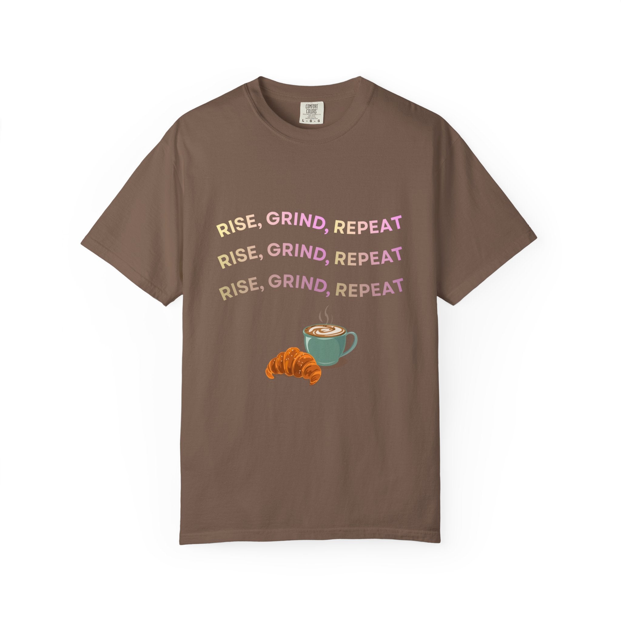 Rise Grind Repeat COMFORT COLORS Tee, Coffee Lover's Motivational T-shirt, Unisex Tee, Casual Everyday Shirt, Gift for Coffee Enthusiasts