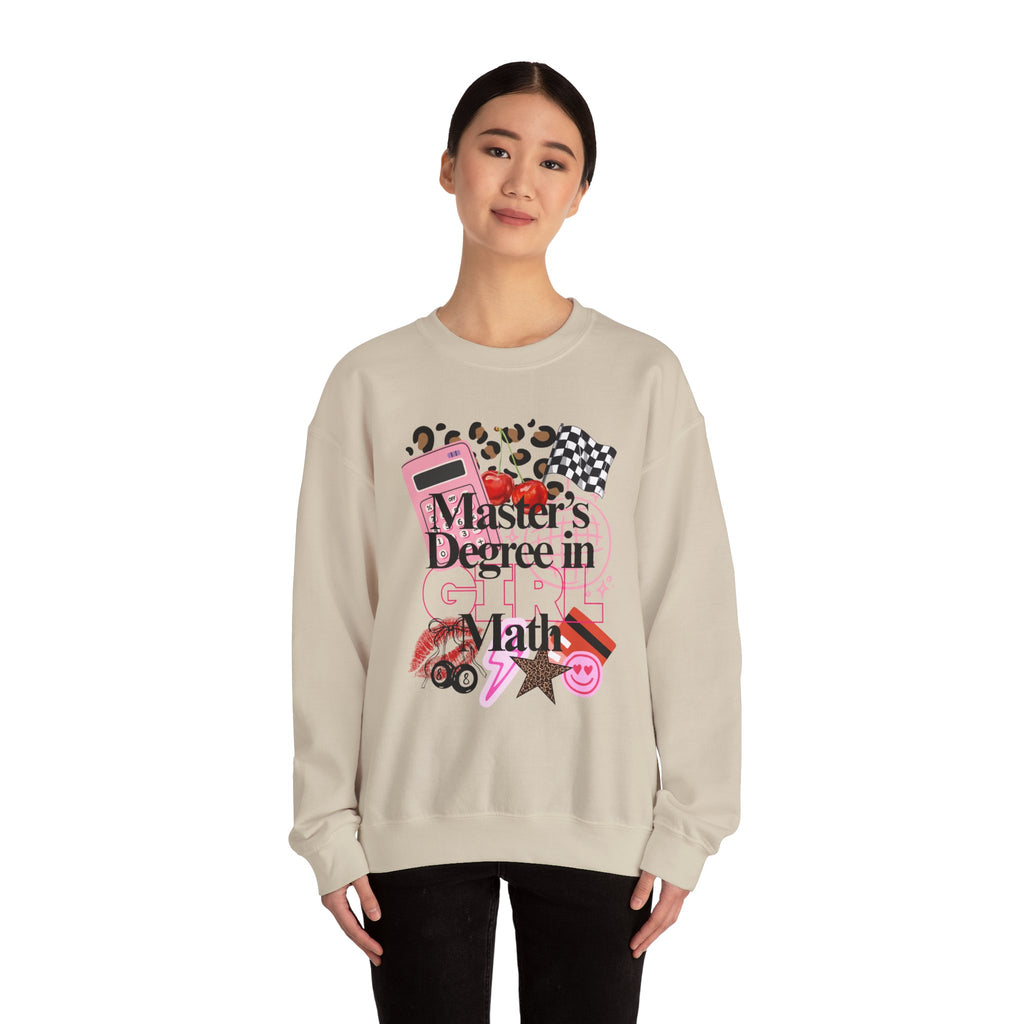 Master's Degree in Girl Math Sweatshirt | Pink calculator, leopard print, math icons
