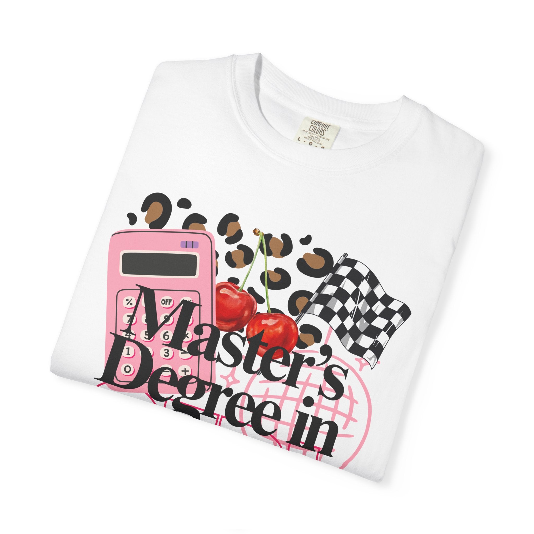 Master's Degree in Girl Math T-shirt | Calculator Leopard Heart Collage Tee Shirt
