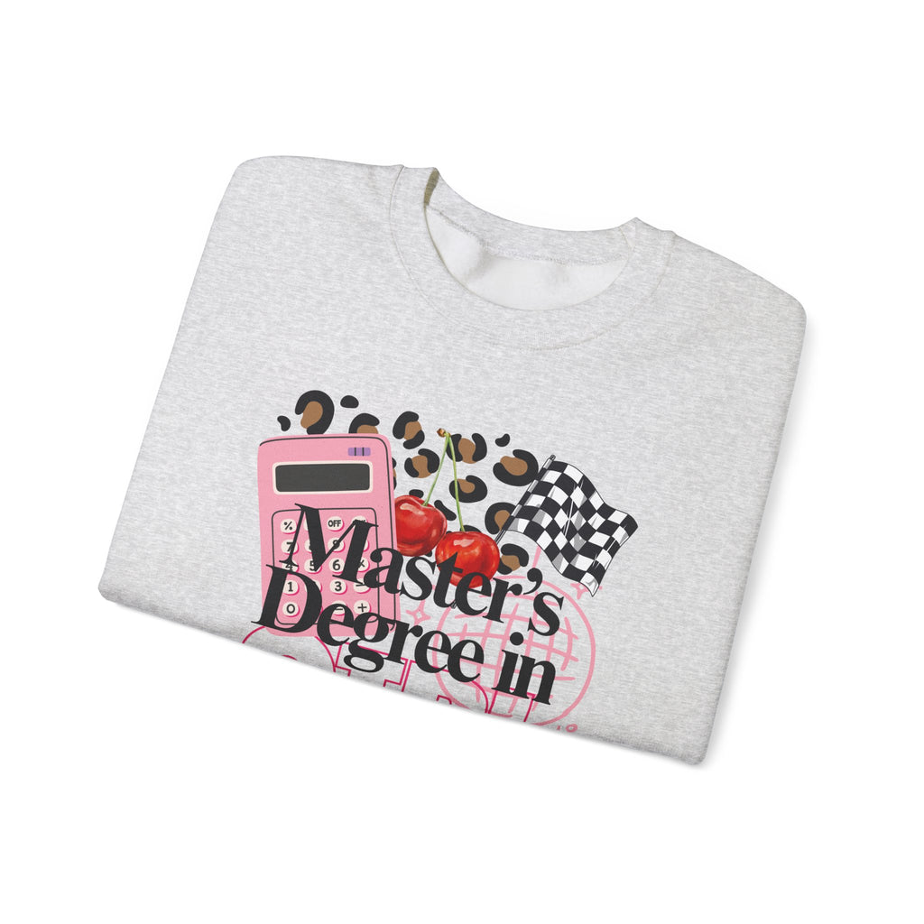 Master's Degree in Girl Math Sweatshirt | Pink calculator, leopard print, math icons