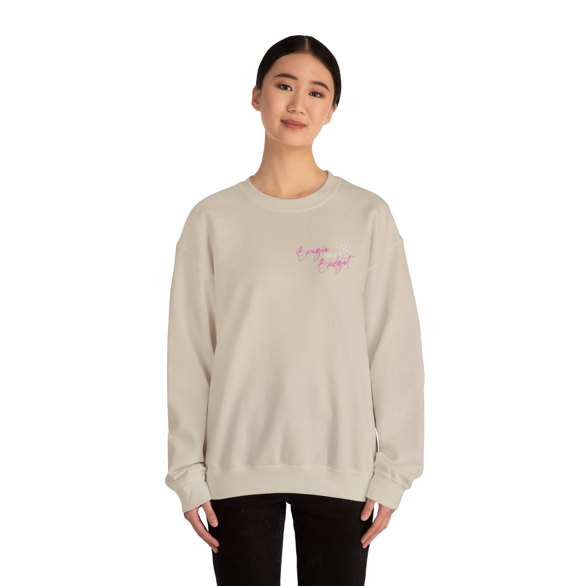 Bougie on a Budget Crewneck Sweatshirt, Trendy Pullover, Gift for Her, Casual Style, Perfect for Everyday Wear
