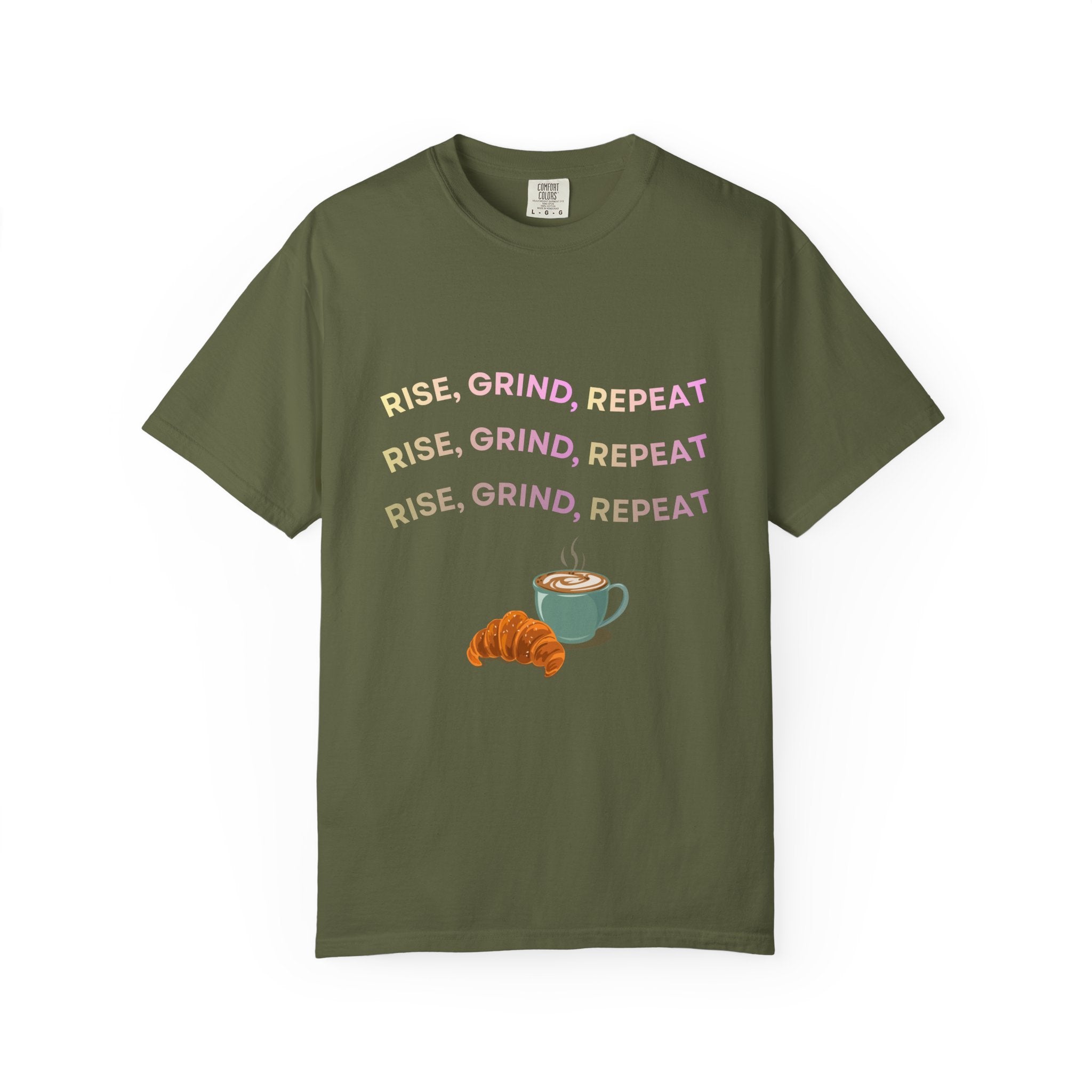 Rise Grind Repeat COMFORT COLORS Tee, Coffee Lover's Motivational T-shirt, Unisex Tee, Casual Everyday Shirt, Gift for Coffee Enthusiasts