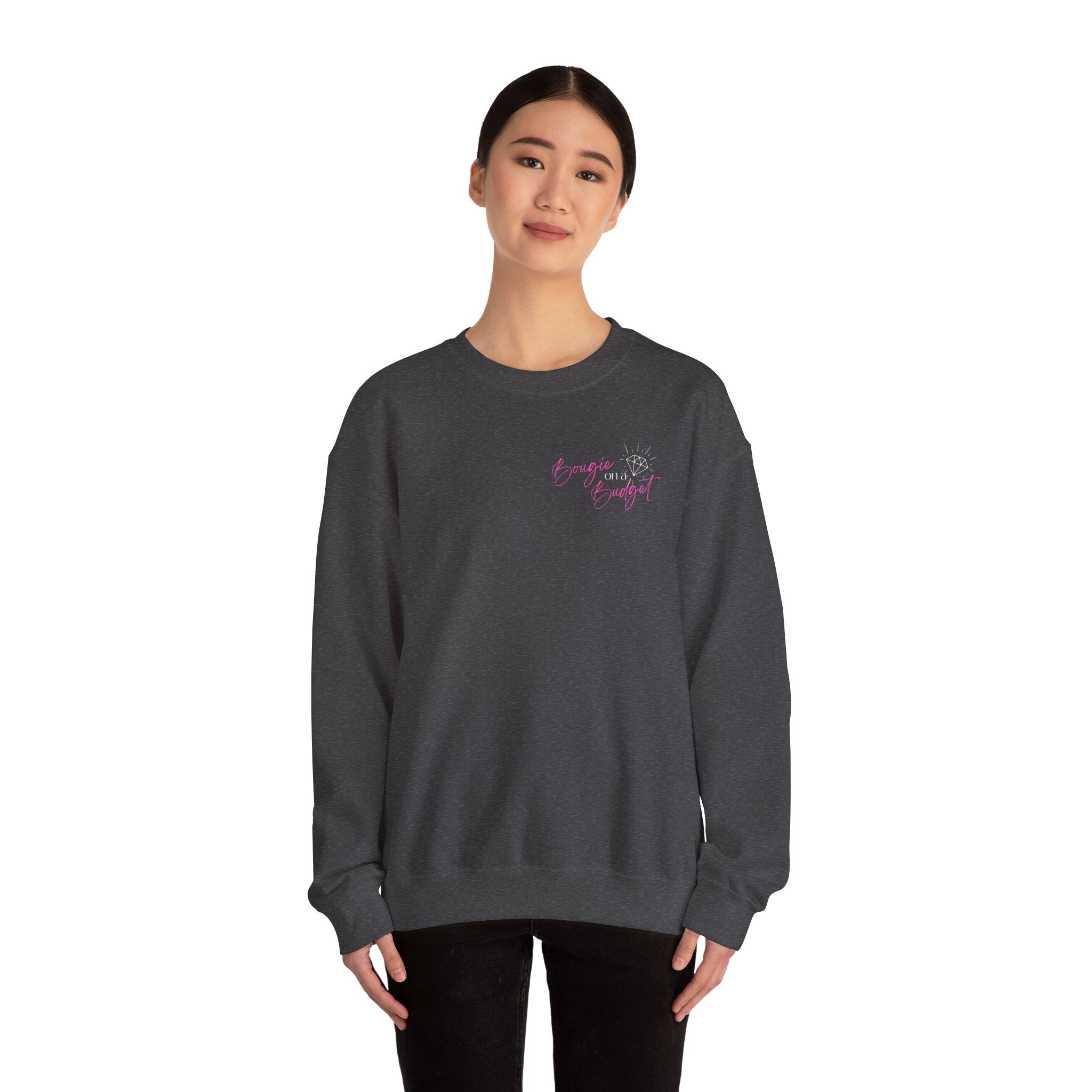 Bougie on a Budget Crewneck Sweatshirt, Trendy Pullover, Gift for Her, Casual Style, Perfect for Everyday Wear