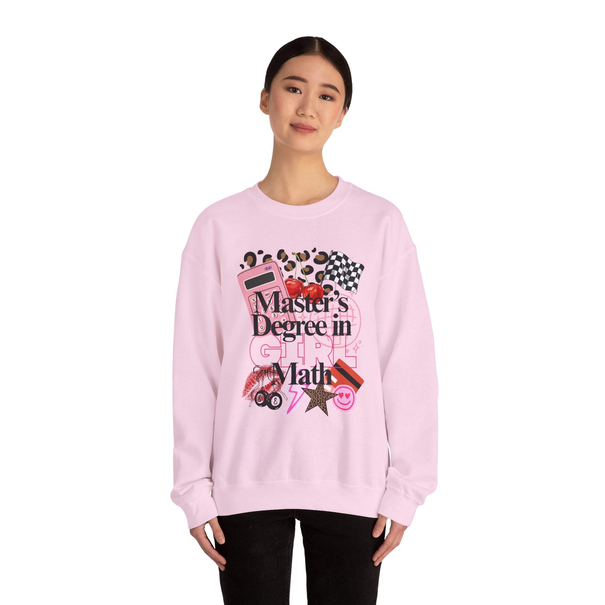 Master's Degree in Girl Math Sweatshirt | Pink calculator, leopard print, math icons