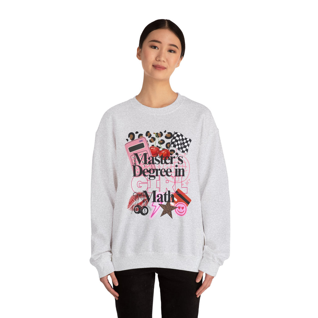 Master's Degree in Girl Math Sweatshirt | Pink calculator, leopard print, math icons