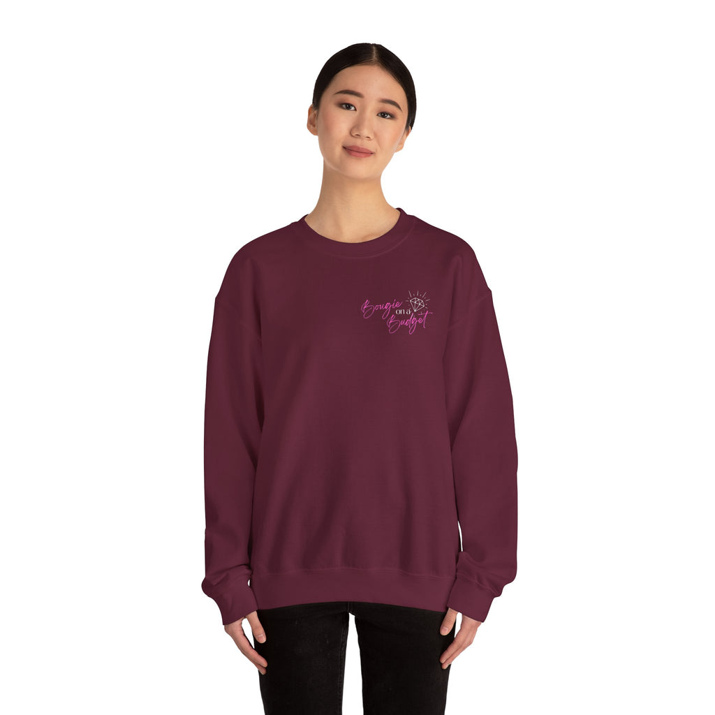 Bougie on a Budget Crewneck Sweatshirt, Trendy Pullover, Gift for Her, Casual Style, Perfect for Everyday Wear