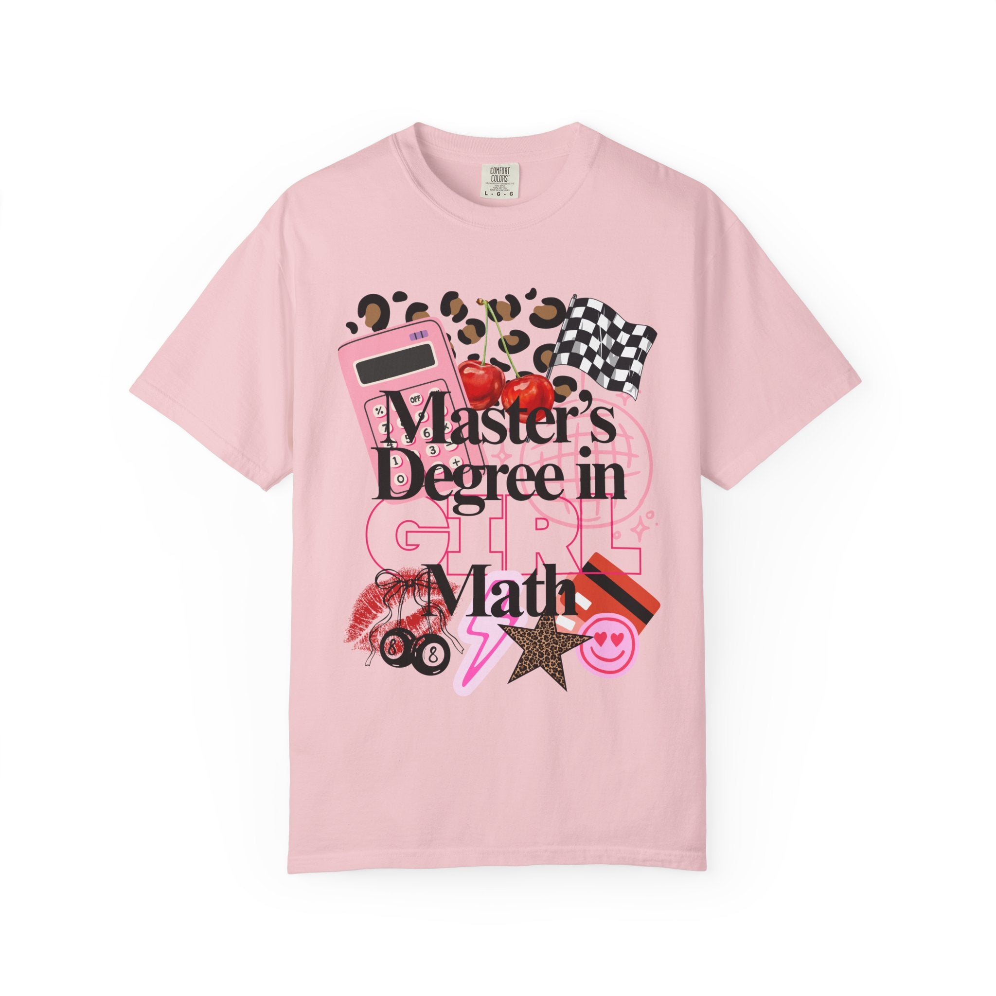 Master's Degree in Girl Math T-shirt | Calculator Leopard Heart Collage Tee Shirt