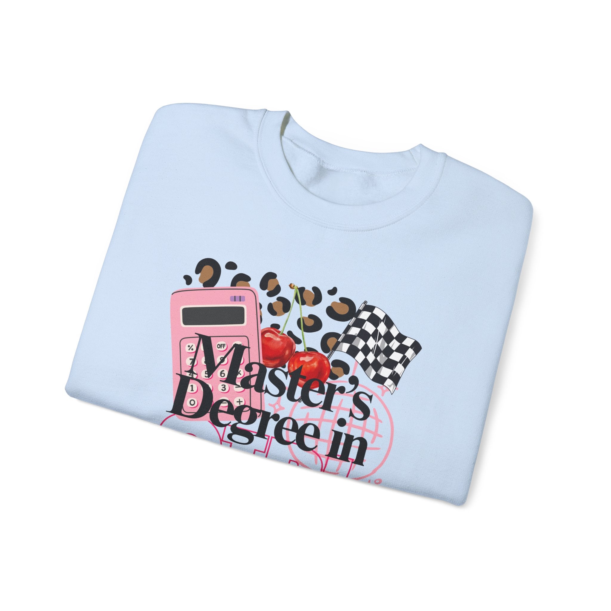 Master's Degree in Girl Math Sweatshirt | Pink calculator, leopard print, math icons