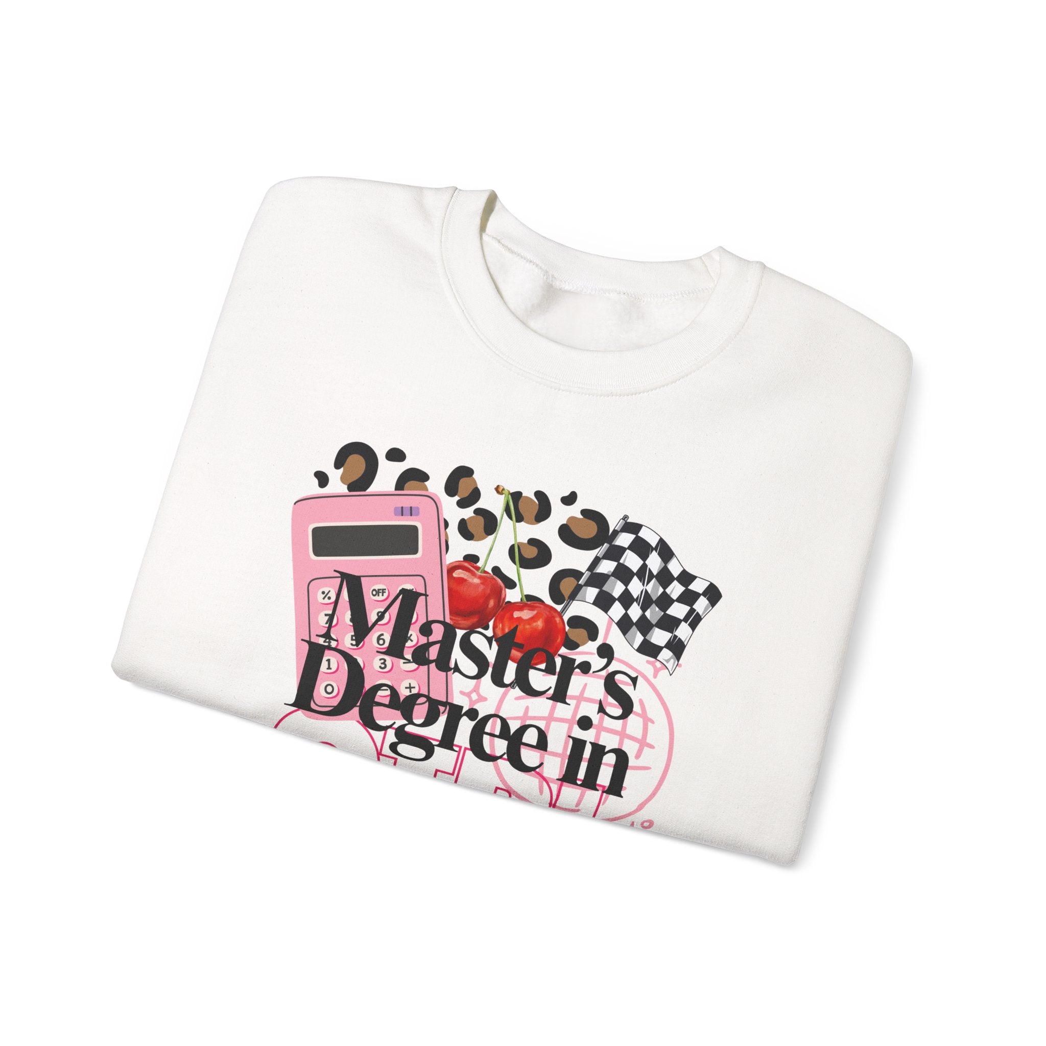 Master's Degree in Girl Math Sweatshirt | Pink calculator, leopard print, math icons