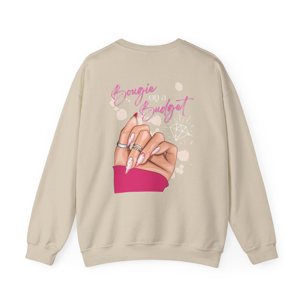 Bougie on a Budget Crewneck Sweatshirt, Trendy Pullover, Gift for Her, Casual Style, Perfect for Everyday Wear