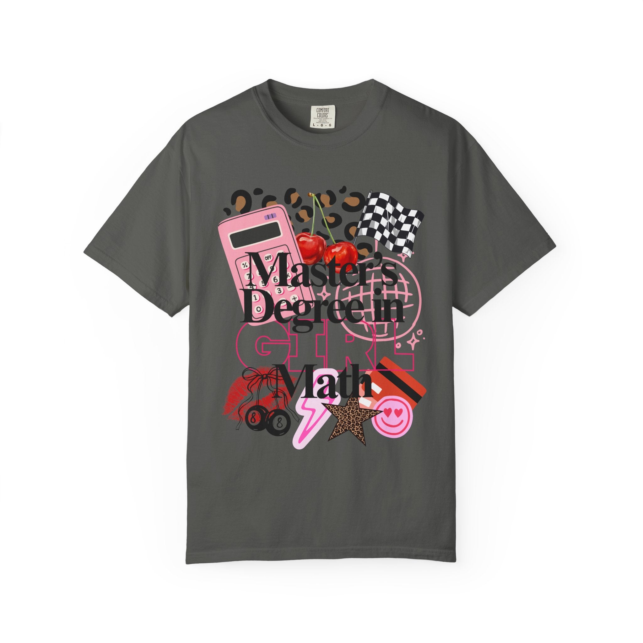 Master's Degree in Girl Math T-shirt | Calculator Leopard Heart Collage Tee Shirt