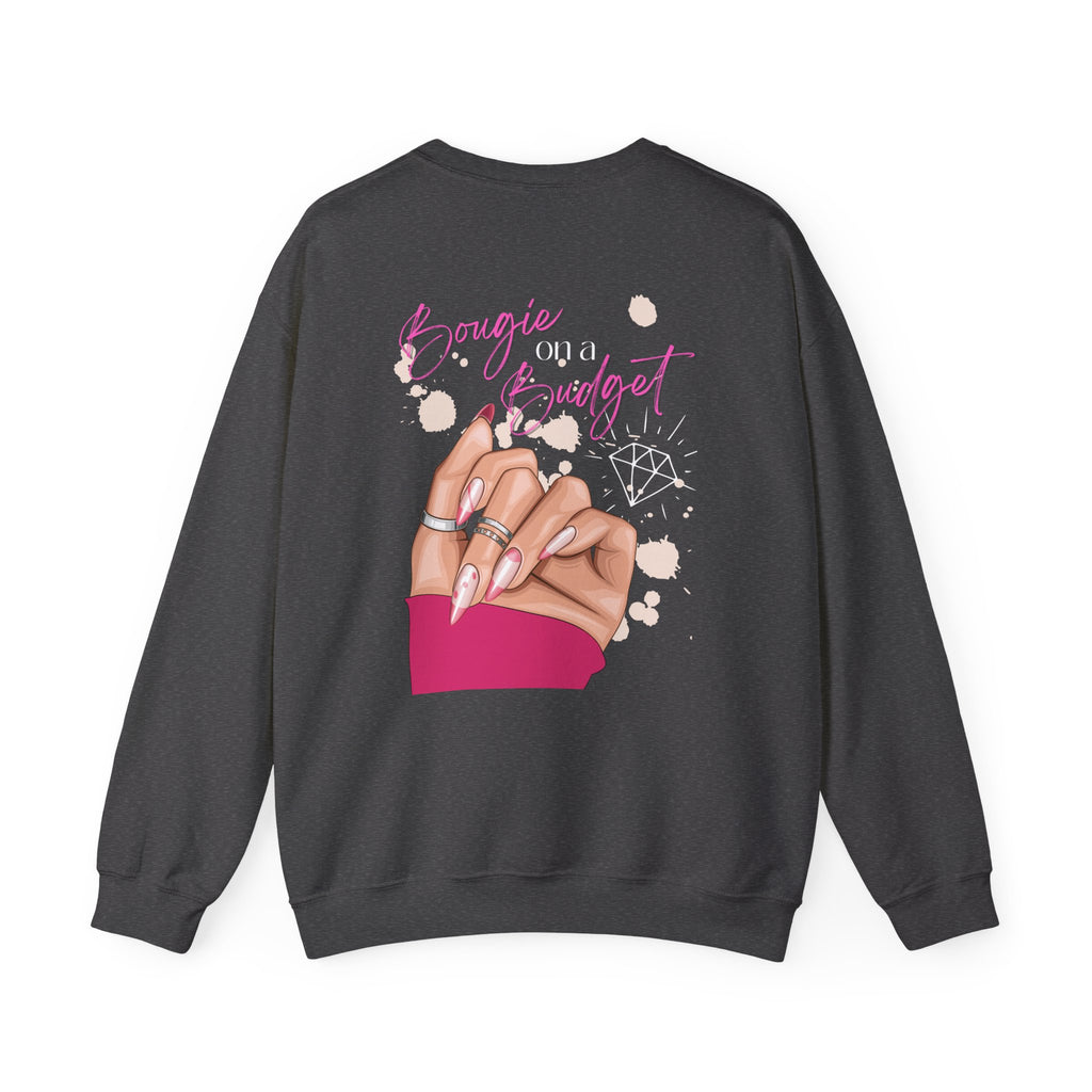Bougie on a Budget Crewneck Sweatshirt, Trendy Pullover, Gift for Her, Casual Style, Perfect for Everyday Wear