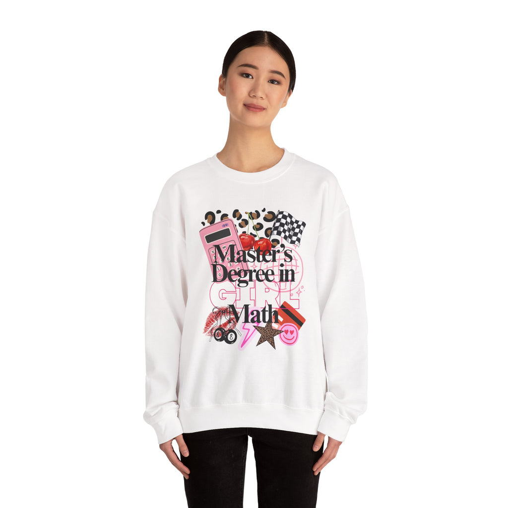 Master's Degree in Girl Math Sweatshirt | Pink calculator, leopard print, math icons