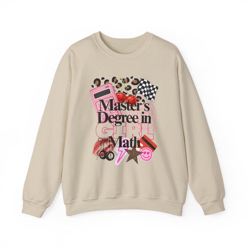 Master's Degree in Girl Math Sweatshirt | Pink calculator, leopard print, math icons