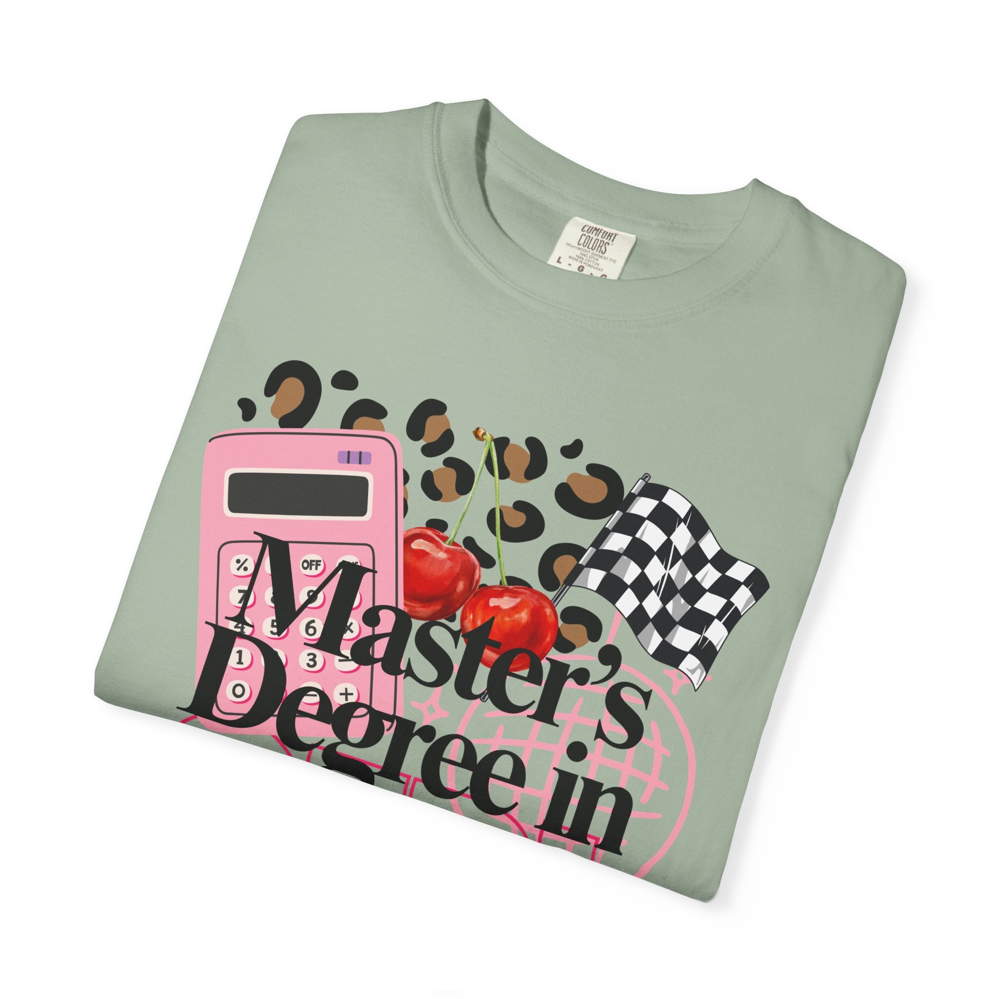 Master's Degree in Girl Math T-shirt | Calculator Leopard Heart Collage Tee Shirt